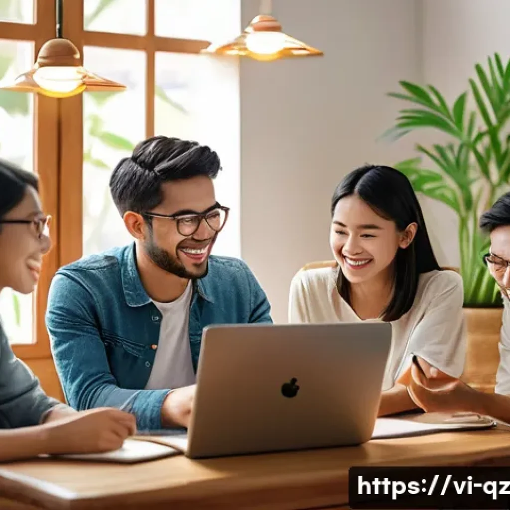 인지능력 증강을 위한 온라인 커뮤니티 활성화 - A vibrant online learning community scene set in a cozy Vietnamese home environment, showing diverse...