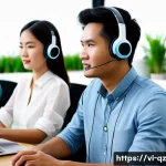 Home 19 인지능력 증강 기술 관련 주요 기업 분석 - A modern Vietnamese office scene featuring young professionals using advanced Brain-Computer Interfa...